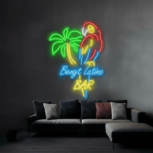 Tiki Bar Parrot Palm Tree Custom Led Neon Sign