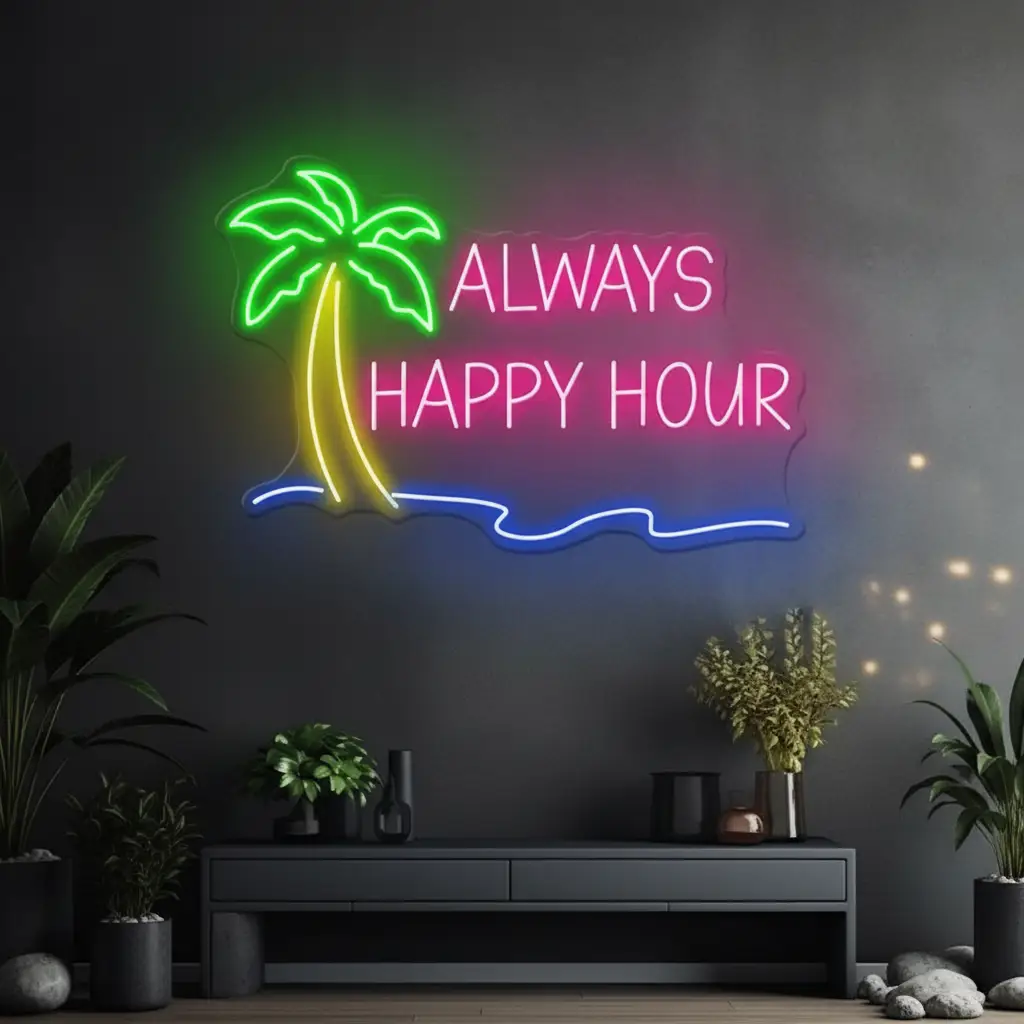 Bar Open Palm Tree Neon Sign Decor Art Sign Custom Neon Sign