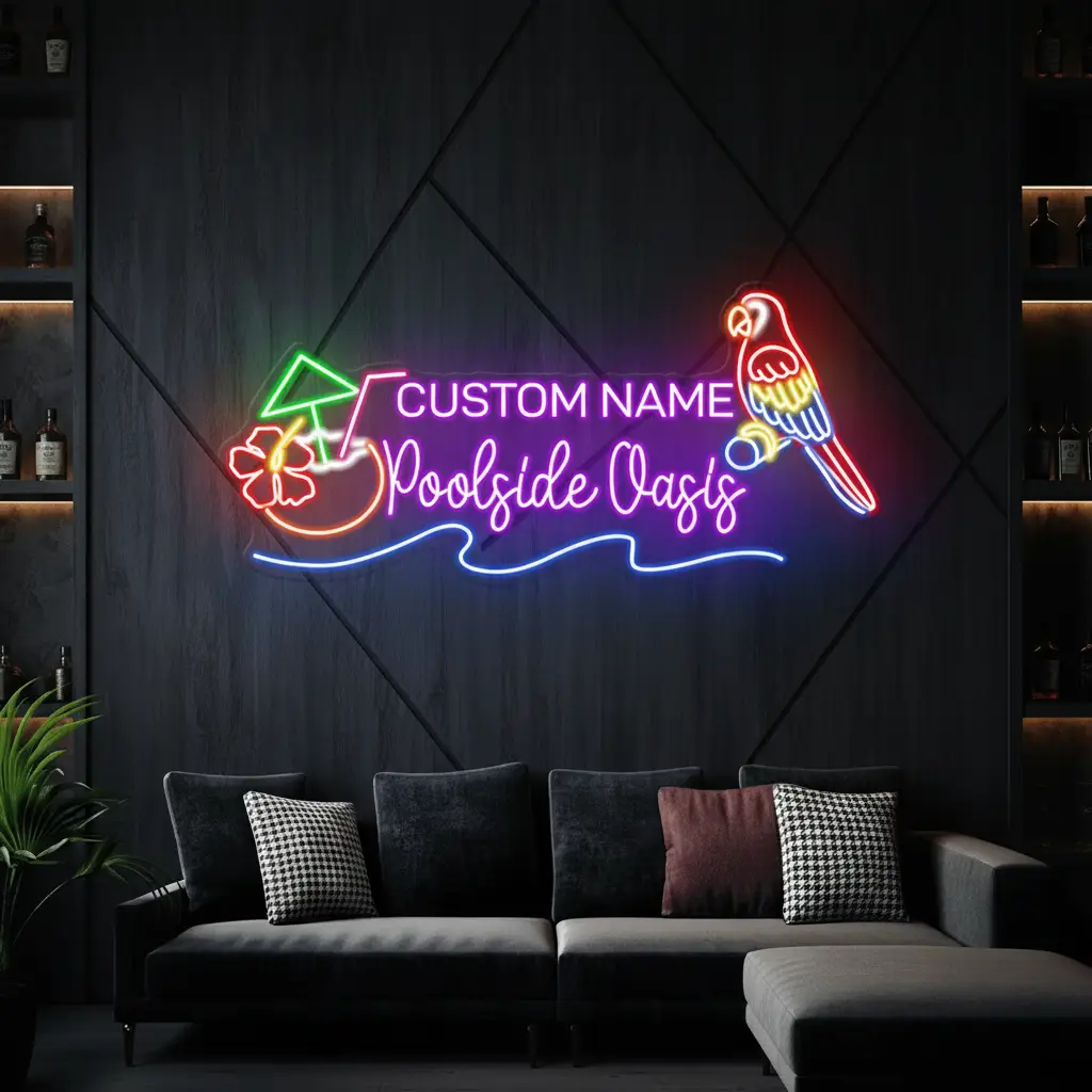 Custom Poolside Oasis Neon Sign Pool Bar Decor Coconut Sign
