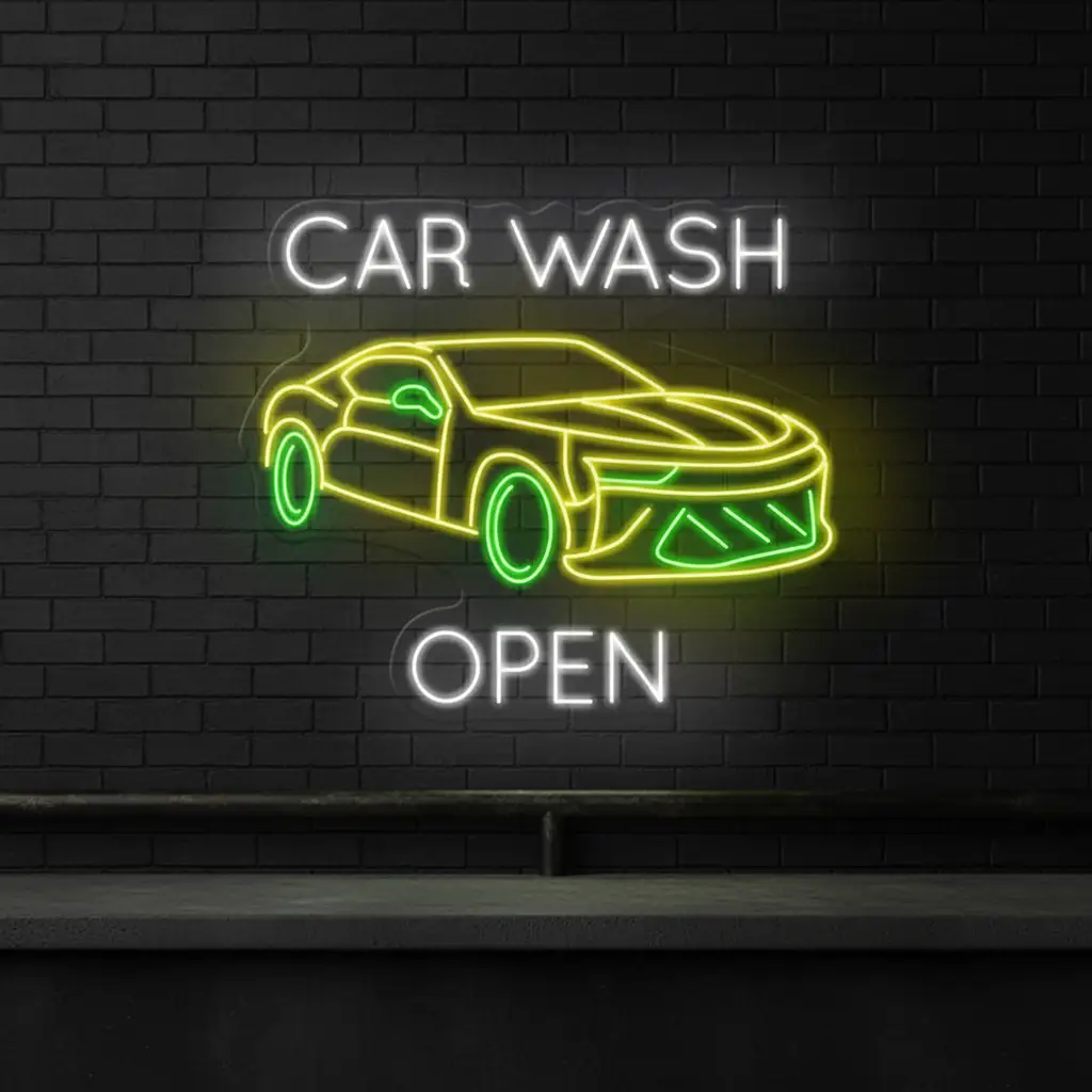 Car Wash Shop Open Neon Sign
