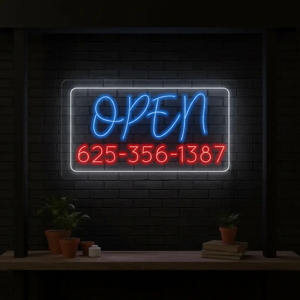 Custom Open Led Neon Sign With Phone Number