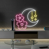 Sakura and Moon Neon Sign for Gaming Room Decor