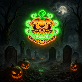 Spooky Glowing Pumpkin Neon Sign – Halloween LED Wall Light for Indoor Decor