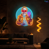 Drunken Skull Holding Beer Cup Neon Sign Light Artwork