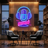 Custom Podcast LED Neon Sign artwork with Microphone and Headphones