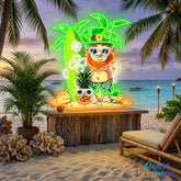 Patrick's Day Goblin With Surfboard And Pineapple Led Neon Acrylic Artwork