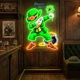Patrick's Day Goblin Do A Dab and Hold A Four Leaf Clover Led Neon Acrylic Artwork