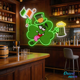 Patrick's Day Drunken Clover with Flag and Beer Led Neon Acrylic Artwork
