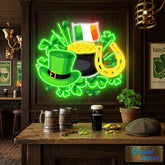 Patrick's Day With Hat Flag And Money Led Neon Acrylic Artwork