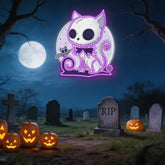 🎃 Spooky Cat & Bat Halloween LED Neon Sign – Glowing Purple Wall Light for Halloween Decor