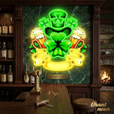 Patrick's Day Hat, Beer And Lucky Leaf Clover Led Neon Acrylic Artwork