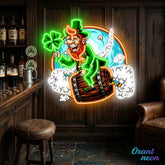 Patrick's Day Goblin Flying On A Wine Valley Holding A Four Leaf Clover Led Neon Acrylic Artwork
