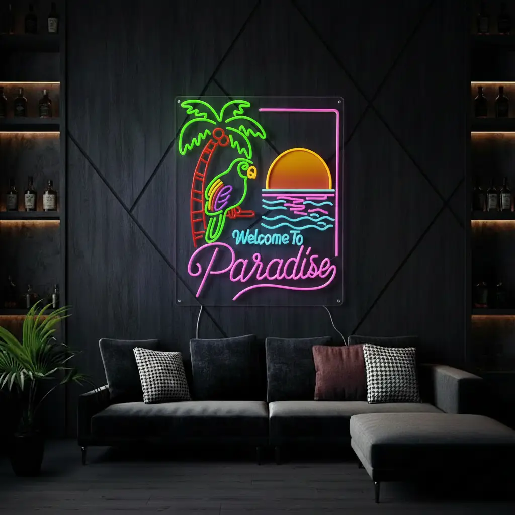 Welcome to Paradise Neon Sign Summer Party Decor Sign
