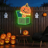 Jack in the Box Pumpkin Halloween Neon Sign – Fun & Spooky Green LED Wall Decor