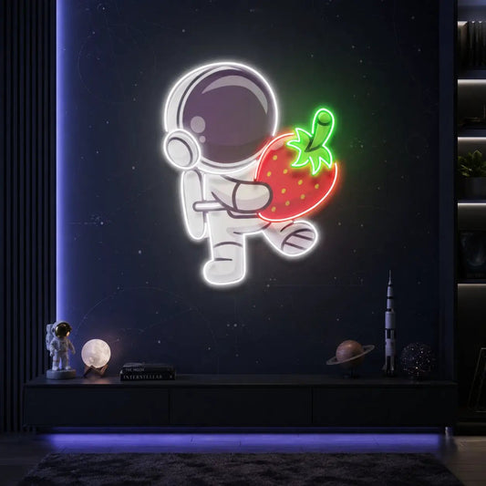 Astronaut Holding Strawberry Led Neon Acrylic Artwork