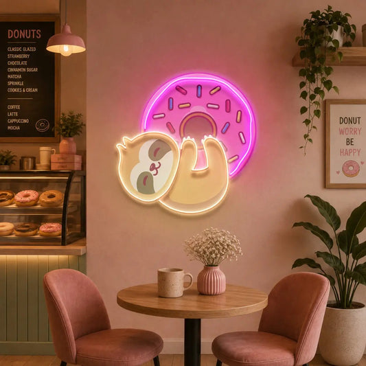 Bear Hugging Donuts LED Neon Sign Light Pop Art