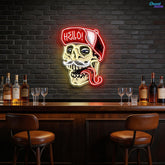 Skull Wearing Hello Hat Neon Sign Light Artwork