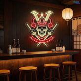 Japanese Samurai Skull Holding Katana Sword Neon Sign Light Artwork