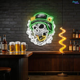 Cool Skull Wearing Helmet With Smoke and Bomb Neon Sign Light Artwork