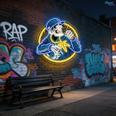 Smoking Weed Skull Rapper With Spiky Mic Neon Sign Light Artwork