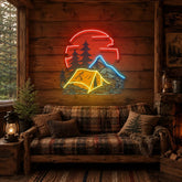 Camping Under Red Moon LED Neon Sign Light Pop Art