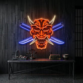 Crossed Knife Samurai Mask LED Neon Sign Light Pop Art