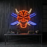 Crossed Knife Samurai Mask LED Neon Sign Light Pop Art