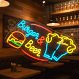 Custom Burger And Beer Neon Sign Fast Food Neon Light - VN03 - Customneonstudio