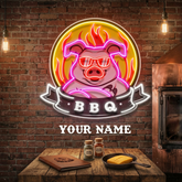 Custom Name Mascot Of Pig For BBQ In Badge Artwork Led Neon Sign Light