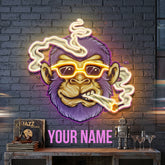 Custom Name Cool Monkey Stoner Cannabis Smoking Artwork Led Neon Sign Light