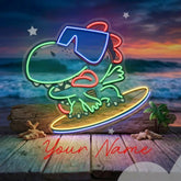 Custom Name Cute Cartoon Dinosaur Surfing On Artwork Led Neon Sign Light