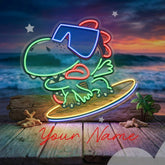 Custom Name Cute Cartoon Dinosaur Surfing On Artwork Led Neon Sign Light
