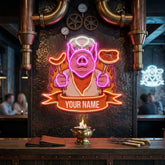 Custom Name Cute Chef Pig Delicious BBQ Meat Logo Artwork Led Neon Sign Light