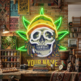 Custom Name Dreadlock Rastaman Skull Jamaican Leaf Weed Artwork Led Neon Sign Light