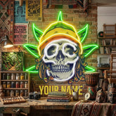 Custom Name Dreadlock Rastaman Skull Jamaican Leaf Weed Artwork Led Neon Sign Light
