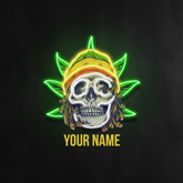 Custom Name Dreadlock Rastaman Skull Jamaican Leaf Weed Artwork Led Neon Sign Light