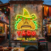 Custom Name Funny Tacos Mexican Fast Food Artwork Led Neon Sign Light