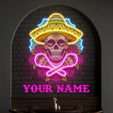 Custom Name Mexican Dia De Los Muertos Skull Artwork Led Neon Sign Light