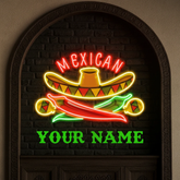 Custom Name Mexican Restaurant Sombrero Hat Artwork Led Neon Sign Light