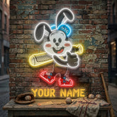 Custom Name Rabbit Playing Baseball Artwork Led Neon Sign Light