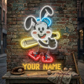 Custom Name Rabbit Playing Baseball Artwork Led Neon Sign Light