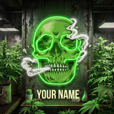 Custom Name Smoking Weed Green Skull Artwork Led Neon Sign Light