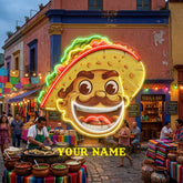 Custom Your Name Taco With A Big Smile And A Sombrero Artwork Led Neon Sign Light
