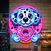 Cute Dog Hugging Donut LED Neon Sign Light Pop Art
