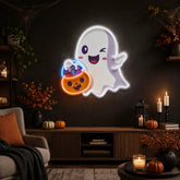 Cute Ghostface Giving Treats LED Neon Sign Light Pop Art
