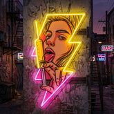 Beautiful Woman Is Holding An Injection LED Neon Sign Light Pop Art