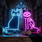 Black Cat Skeleton LED Neon Sign Light Pop Art