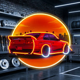 Car With Sunset LED Neon Sign Light Pop Art