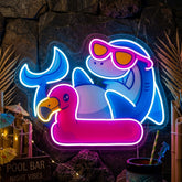 Shark Relax On Flamingo Tires LED Neon Sign Light Pop Art