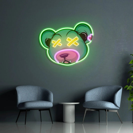 Dead Bear Cartoon Art Work Led Neon Sign Light